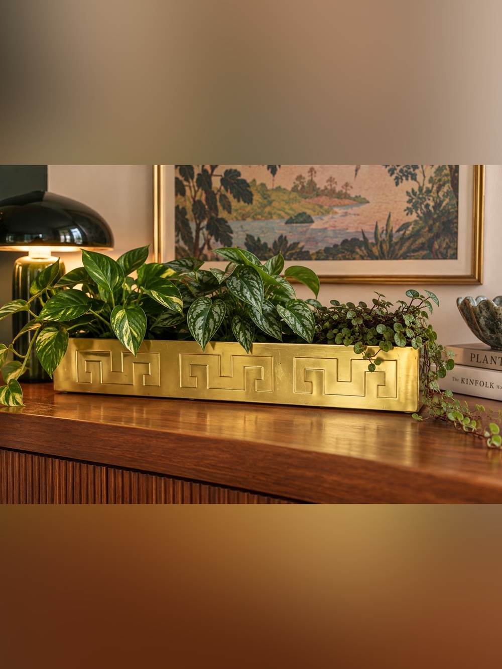 Vintage Planter Inc Chicago Solid Brass Greek Key Planter Box MCM 19”